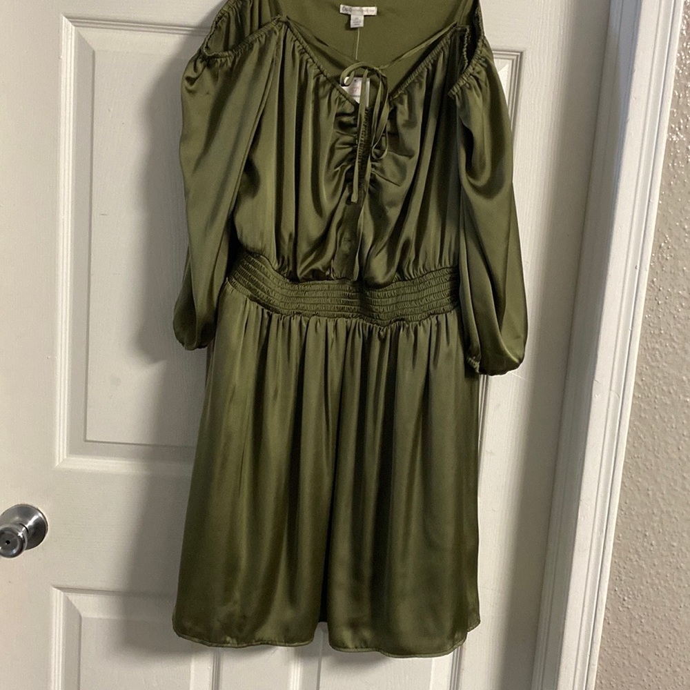Rich Oliver green off the shoulder mini dress